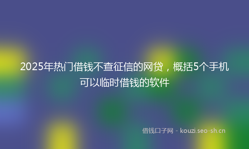 2025年热门借钱不查征信的网贷，概括5个手机可以临时借钱的软件