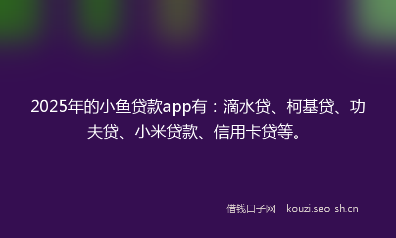 2025年的小鱼贷款app有：滴水贷、柯基贷、功夫贷、小米贷款、信用卡贷等。