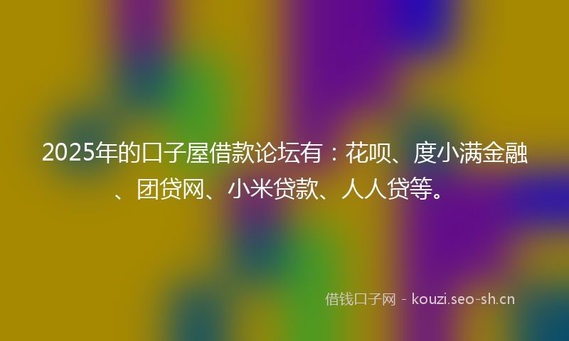 2025年的口子屋借款论坛有：花呗、度小满金融、团贷网、小米贷款、人人贷等。