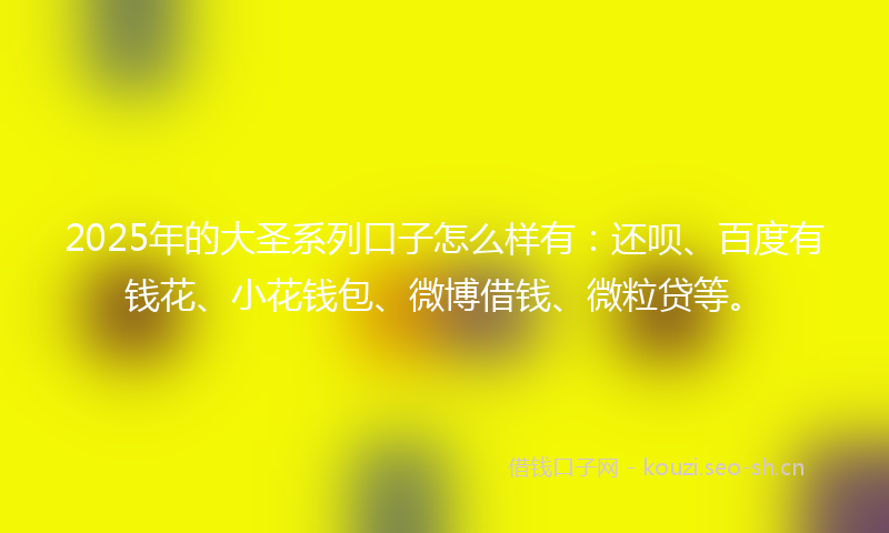 2025年的大圣系列口子怎么样有：还呗、百度有钱花、小花钱包、微博借钱、微粒贷等。