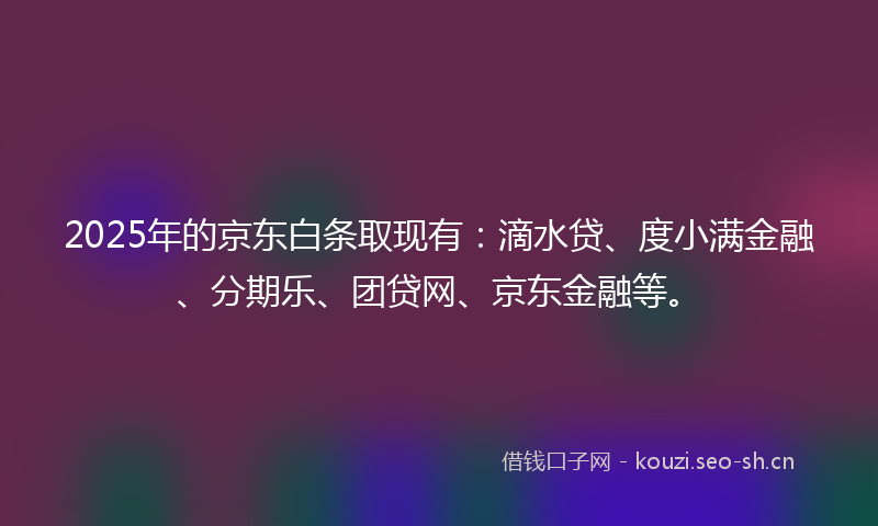 2025年的京东白条取现有：滴水贷、度小满金融、分期乐、团贷网、京东金融等。