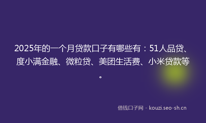 2025年的一个月贷款口子有哪些有：51人品贷、度小满金融、微粒贷、美团生活费、小米贷款等。