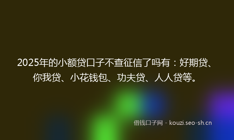 2025年的小额贷口子不查征信了吗有：好期贷、你我贷、小花钱包、功夫贷、人人贷等。