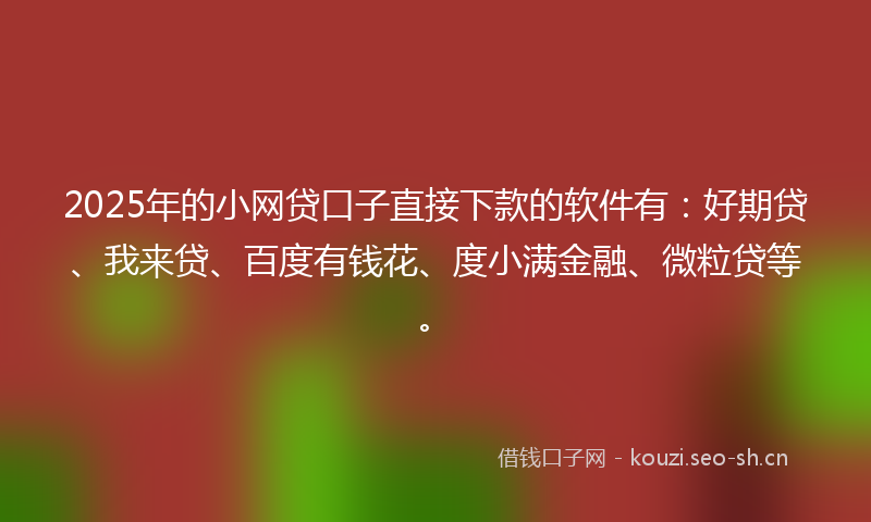2025年的小网贷口子直接下款的软件有:好期贷、我来贷、百度有钱花、度小满金融、微粒贷等。