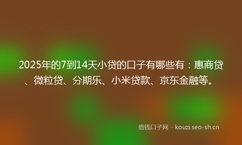 2025年的7到14天小贷的口子有哪些有：惠商贷、微粒贷、分期乐、小米贷款、京东金融等。