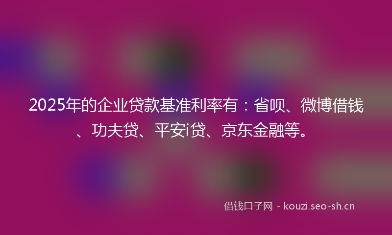 2025年的企业贷款基准利率有：省呗、微博借钱、功夫贷、平安i贷、京东金融等。