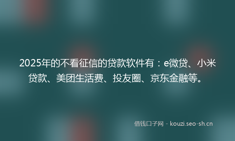 2025年的不看征信的贷款软件有：e微贷、小米贷款、美团生活费、投友圈、京东金融等。