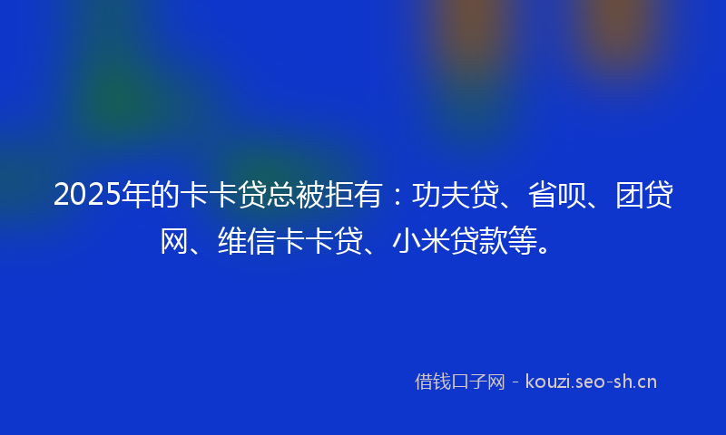 2025年的卡卡贷总被拒有：功夫贷、省呗、团贷网、维信卡卡贷、小米贷款等。