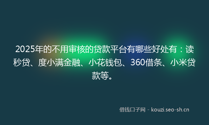 2025年的不用审核的贷款平台有哪些好处有：读秒贷、度小满金融、小花钱包、360借条、小米贷款等。
