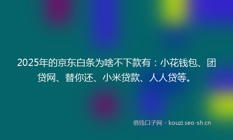2025年的京东白条为啥不下款有：小花钱包、团贷网、替你还、小米贷款、人人贷等。