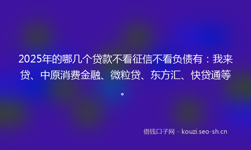 2025年的哪几个贷款不看征信不看负债有:我来贷、中原消费金融、微粒贷、东方汇、快贷通等。