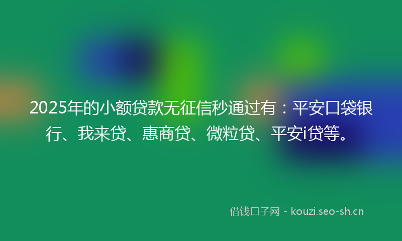 2025年的小额贷款无征信秒通过有:平安口袋银行、我来贷、惠商贷、微粒贷、平安i贷等。