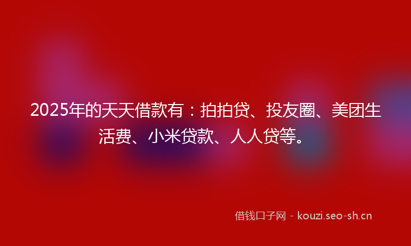 2025年的天天借款有：拍拍贷、投友圈、美团生活费、小米贷款、人人贷等。