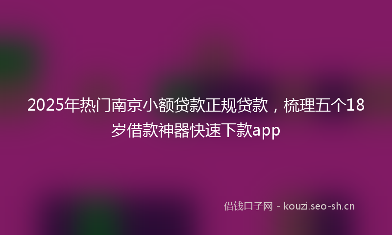 2025年热门南京小额贷款正规贷款，梳理五个18岁借款神器快速下款app