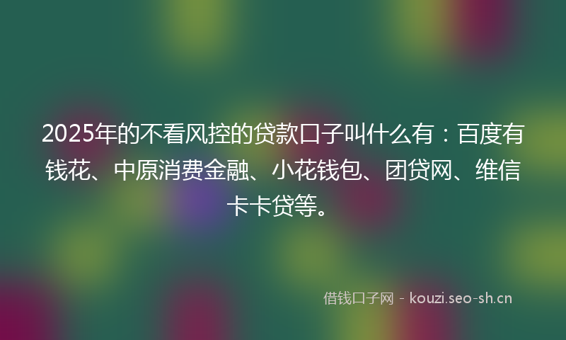 2025年的不看风控的贷款口子叫什么有：百度有钱花、中原消费金融、小花钱包、团贷网、维信卡卡贷等。