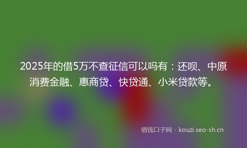 2025年的借5万不查征信可以吗有：还呗、中原消费金融、惠商贷、快贷通、小米贷款等。