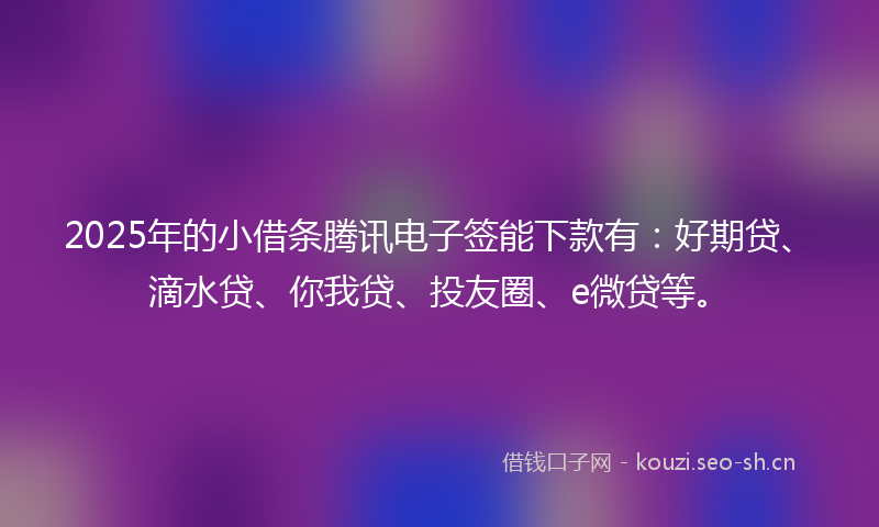 2025年的小借条腾讯电子签能下款有：好期贷、滴水贷、你我贷、投友圈、e微贷等。