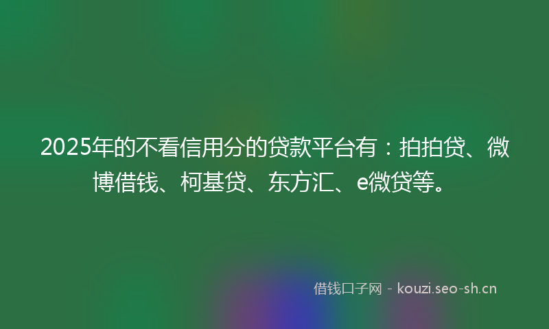 2025年的不看信用分的贷款平台有：拍拍贷、微博借钱、柯基贷、东方汇、e微贷等。