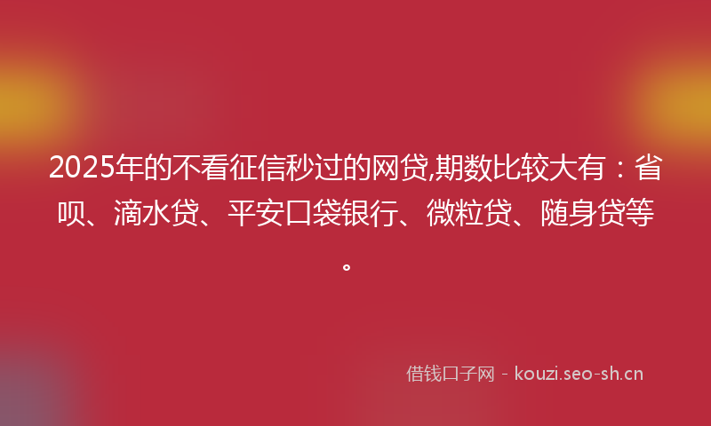 2025年的不看征信秒过的网贷,期数比较大有：省呗、滴水贷、平安口袋银行、微粒贷、随身贷等。
