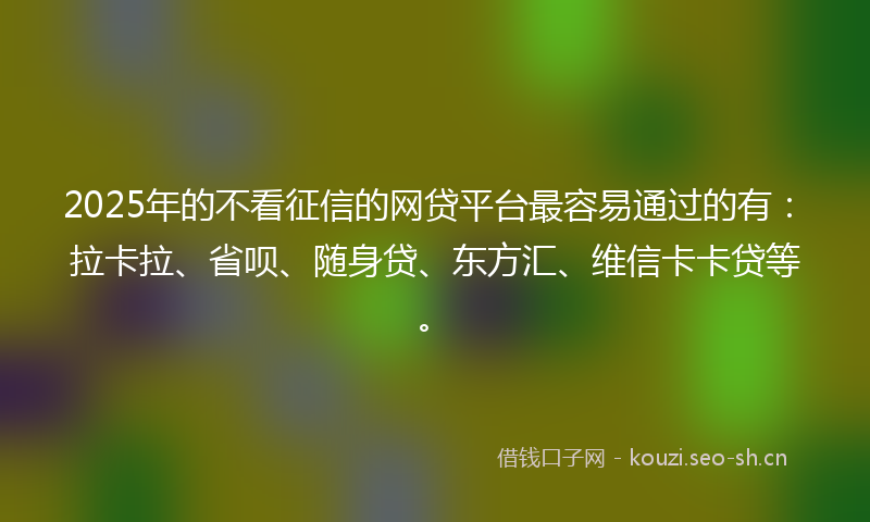 2025年的不看征信的网贷平台最容易通过的有：拉卡拉、省呗、随身贷、东方汇、维信卡卡贷等。