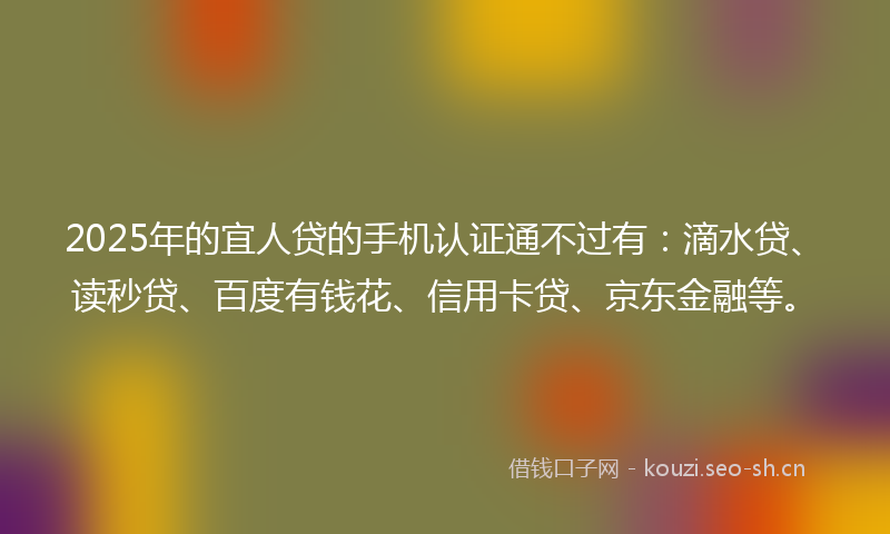 2025年的宜人贷的手机认证通不过有：滴水贷、读秒贷、百度有钱花、信用卡贷、京东金融等。