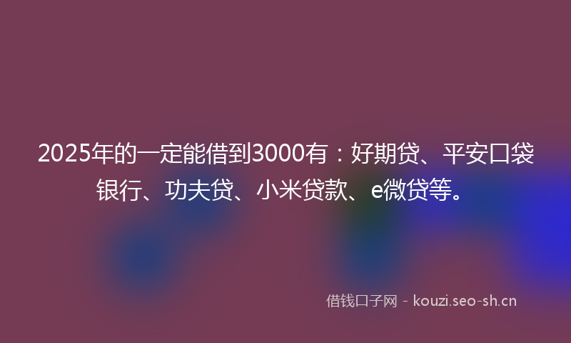 2025年的一定能借到3000有：好期贷、平安口袋银行、功夫贷、小米贷款、e微贷等。