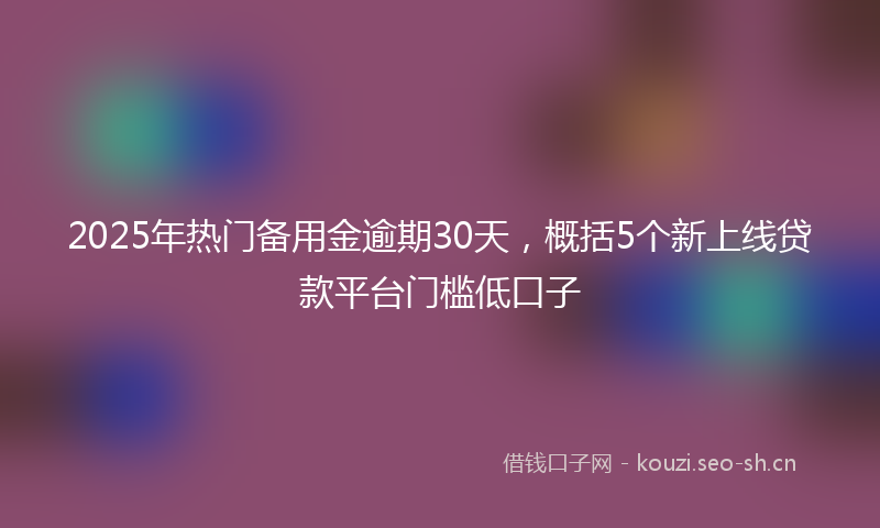 2025年热门备用金逾期30天，概括5个新上线贷款平台门槛低口子