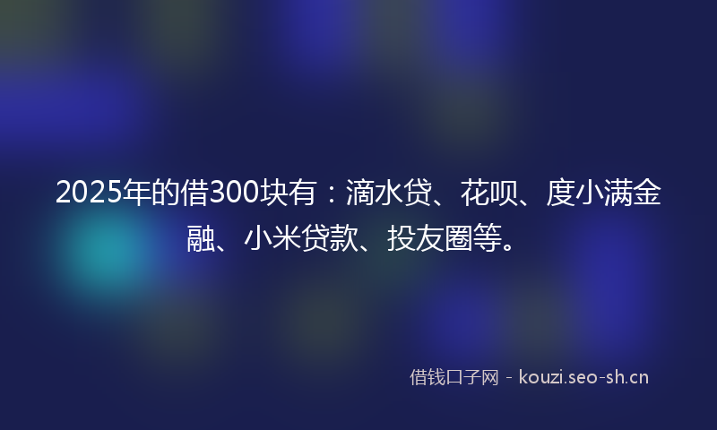 2025年的借300块有：滴水贷、花呗、度小满金融、小米贷款、投友圈等。