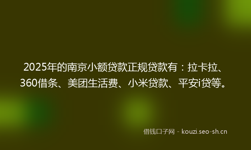 2025年的南京小额贷款正规贷款有：拉卡拉、360借条、美团生活费、小米贷款、平安i贷等。