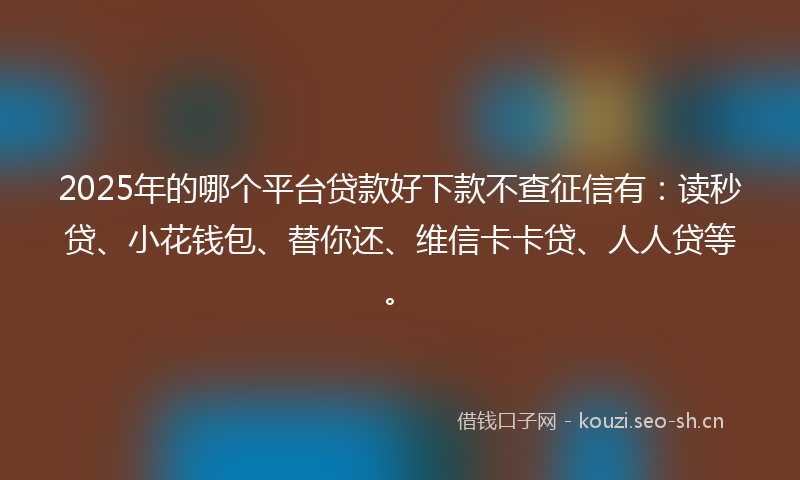 2025年的哪个平台贷款好下款不查征信有：读秒贷、小花钱包、替你还、维信卡卡贷、人人贷等。
