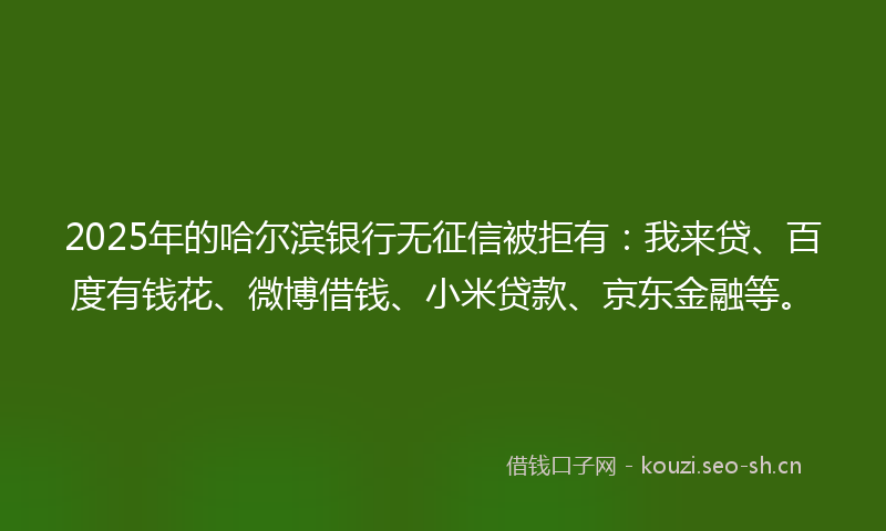 2025年的哈尔滨银行无征信被拒有：我来贷、百度有钱花、微博借钱、小米贷款、京东金融等。