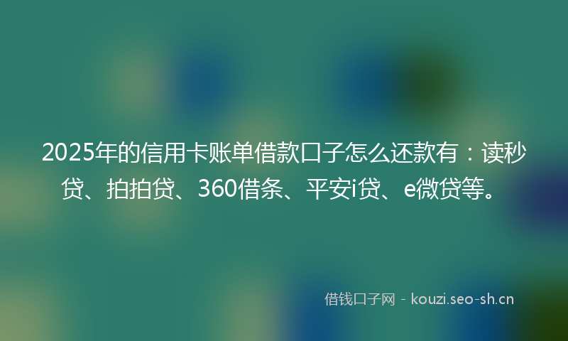 2025年的信用卡账单借款口子怎么还款有：读秒贷、拍拍贷、360借条、平安i贷、e微贷等。