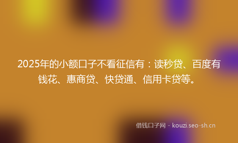 2025年的小额口子不看征信有：读秒贷、百度有钱花、惠商贷、快贷通、信用卡贷等。