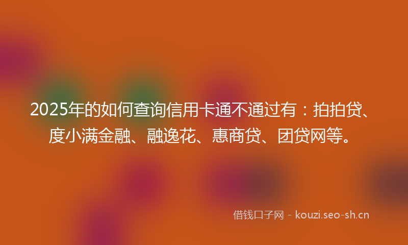 2025年的如何查询信用卡通不通过有：拍拍贷、度小满金融、融逸花、惠商贷、团贷网等。