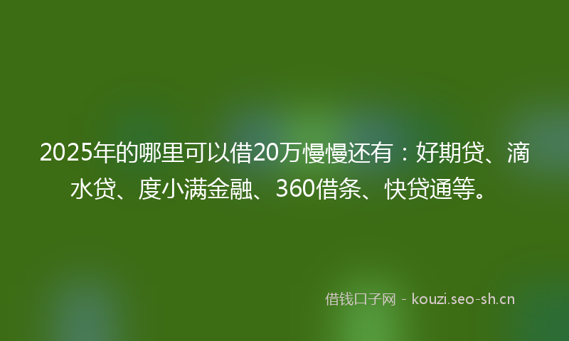 2025年的哪里可以借20万慢慢还有：好期贷、滴水贷、度小满金融、360借条、快贷通等。