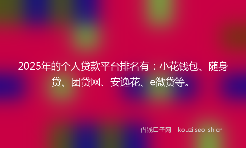 2025年的个人贷款平台排名有：小花钱包、随身贷、团贷网、安逸花、e微贷等。