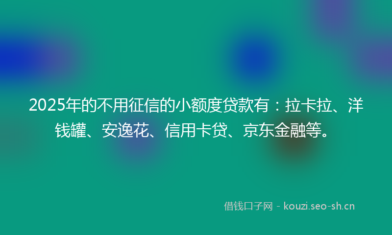 2025年的不用征信的小额度贷款有：拉卡拉、洋钱罐、安逸花、信用卡贷、京东金融等。