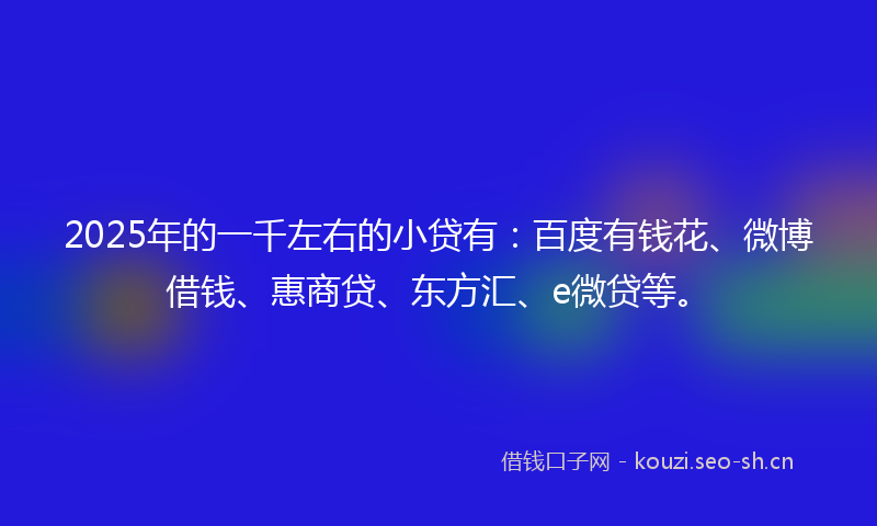 2025年的一千左右的小贷有：百度有钱花、微博借钱、惠商贷、东方汇、e微贷等。
