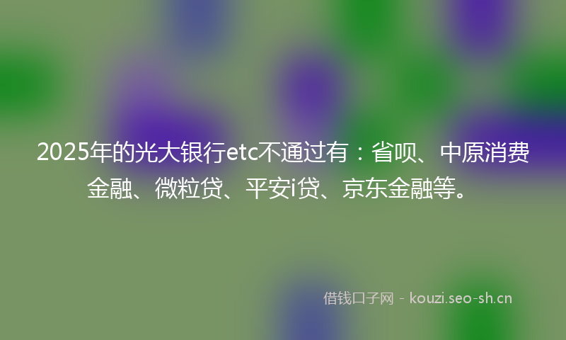 2025年的光大银行etc不通过有：省呗、中原消费金融、微粒贷、平安i贷、京东金融等。