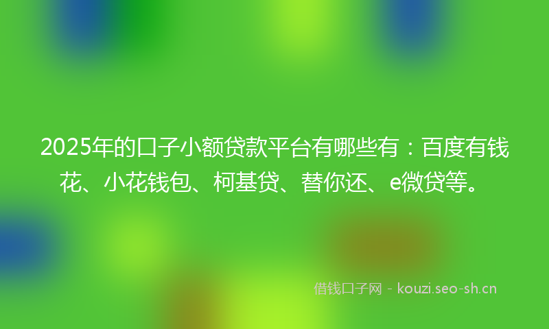 2025年的口子小额贷款平台有哪些有：百度有钱花、小花钱包、柯基贷、替你还、e微贷等。