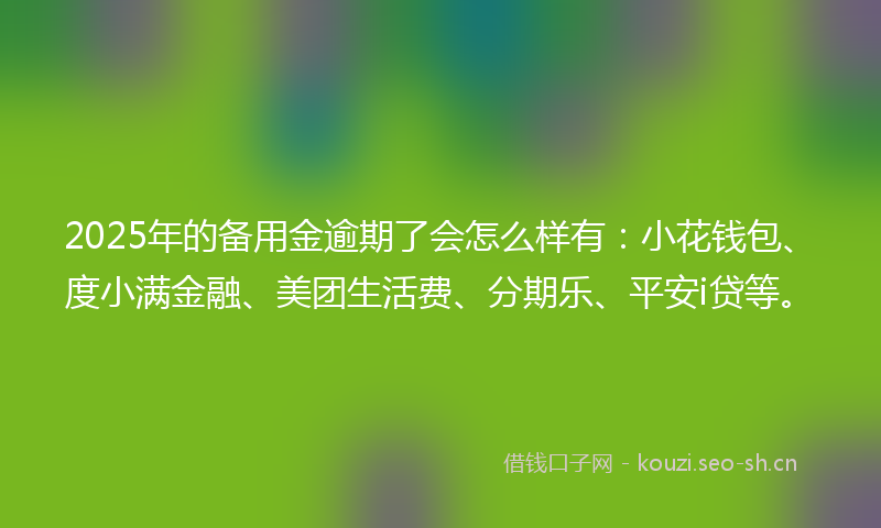 2025年的备用金逾期了会怎么样有：小花钱包、度小满金融、美团生活费、分期乐、平安i贷等。
