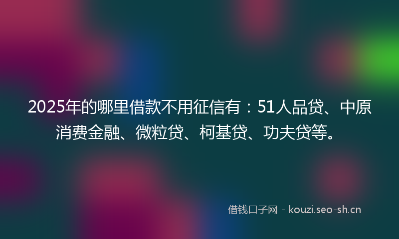 2025年的哪里借款不用征信有：51人品贷、中原消费金融、微粒贷、柯基贷、功夫贷等。