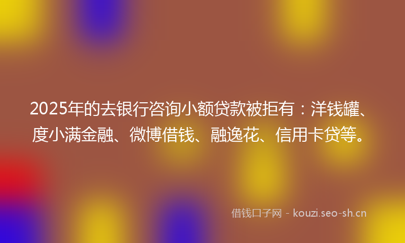 2025年的去银行咨询小额贷款被拒有：洋钱罐、度小满金融、微博借钱、融逸花、信用卡贷等。