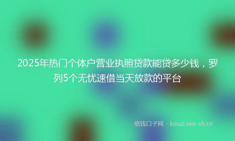 2025年热门个体户营业执照贷款能贷多少钱，罗列5个无忧速借当天放款的平台