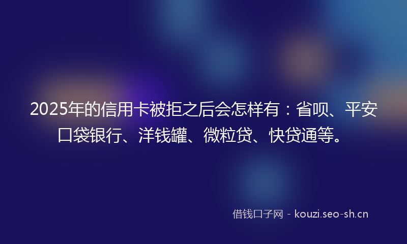 2025年的信用卡被拒之后会怎样有：省呗、平安口袋银行、洋钱罐、微粒贷、快贷通等。