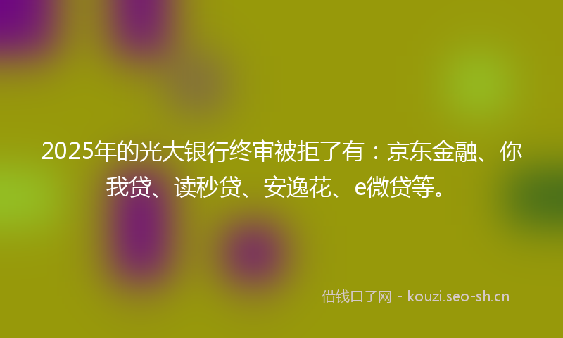 2025年的光大银行终审被拒了有：京东金融、你我贷、读秒贷、安逸花、e微贷等。
