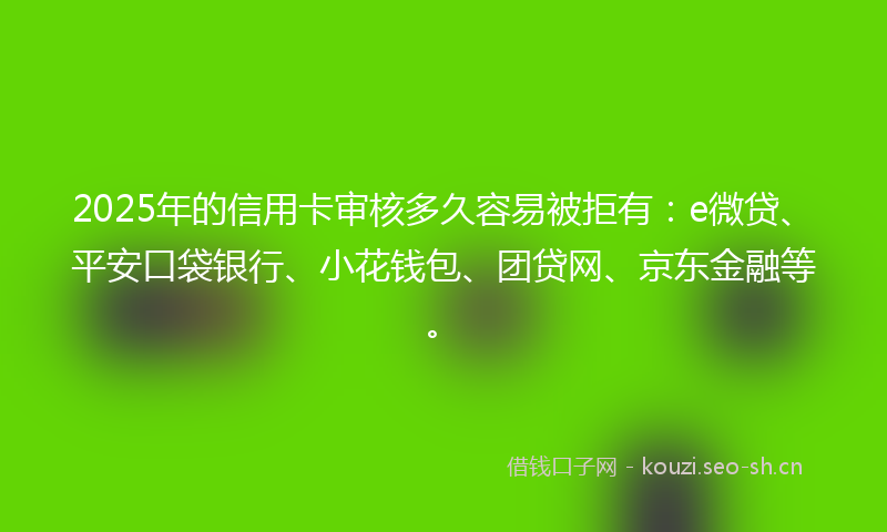 2025年的信用卡审核多久容易被拒有：e微贷、平安口袋银行、小花钱包、团贷网、京东金融等。