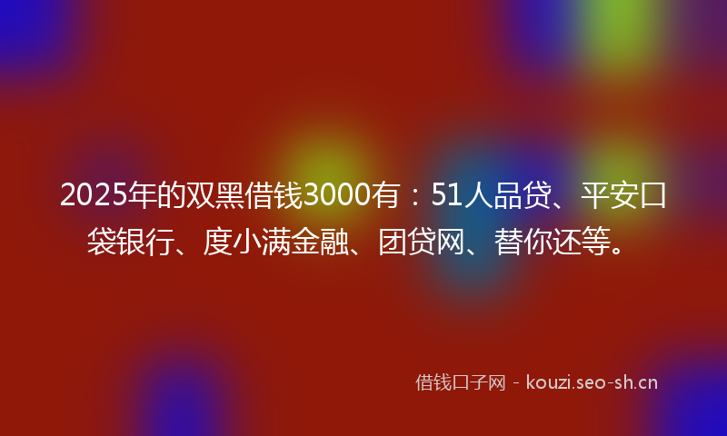 2025年的双黑借钱3000有：51人品贷、平安口袋银行、度小满金融、团贷网、替你还等。