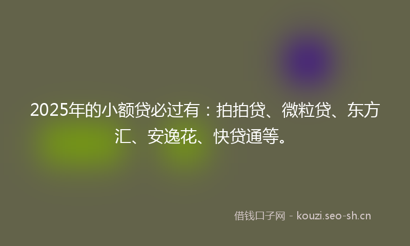 2025年的小额贷必过有：拍拍贷、微粒贷、东方汇、安逸花、快贷通等。