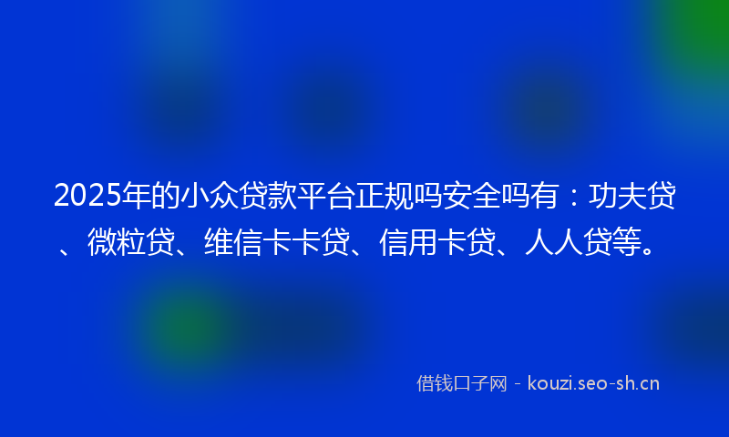 2025年的小众贷款平台正规吗安全吗有：功夫贷、微粒贷、维信卡卡贷、信用卡贷、人人贷等。